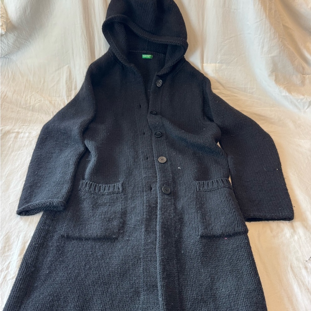 United Colors of Benetton wool Charcoal long hooded Knit Sweater